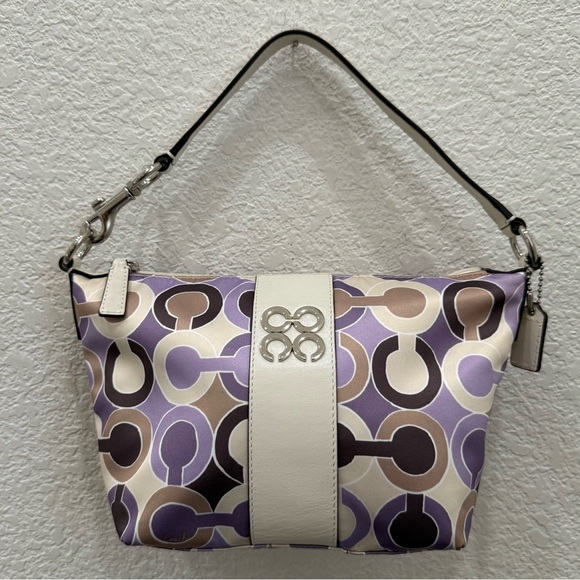 COACH 44837 Julia Outline OP Art Lilac Sateen Pouch Small Purse Shoulder Handbag - Picture 9 of 16